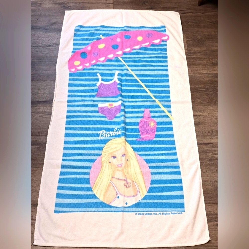 Barbie Beach Towel 2000 Mattel Vintage Beach Pool Vacation Collector 100% Cotton